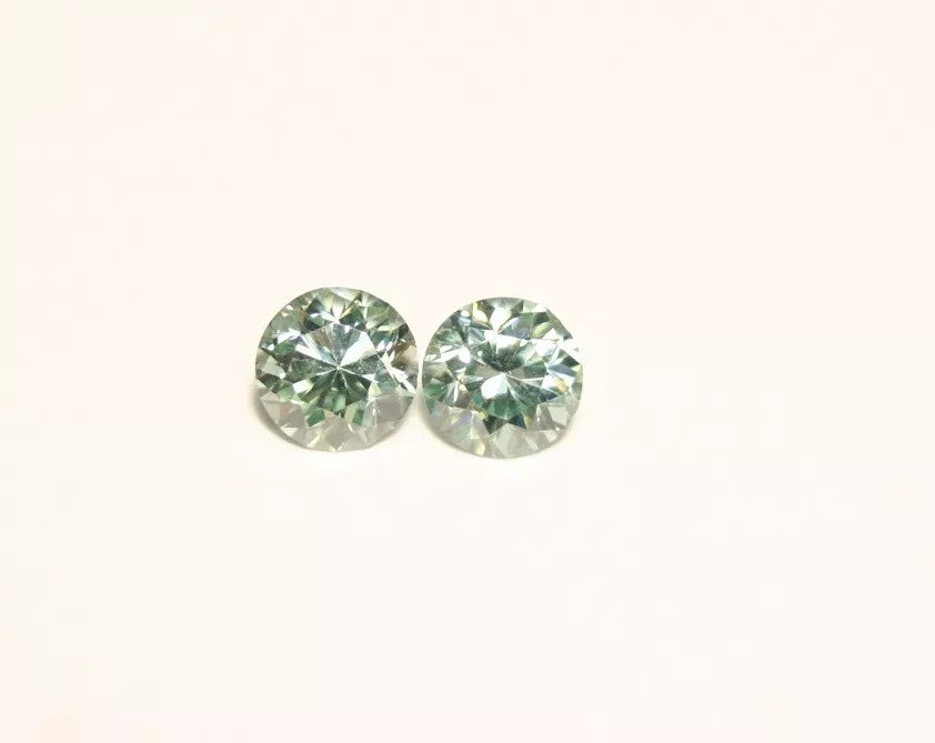 Light Green Moissanite Round Pair 0.75ct Beautiful Precision Cut Gems 4.9mm