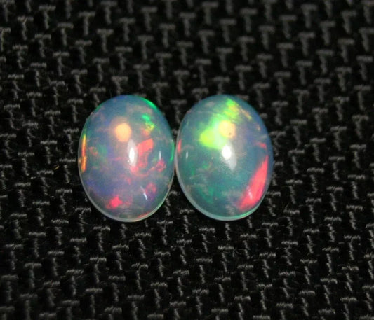 Welo Crystal Opal Cabochon Pair 1.29ct Rainbow Flash AAA Natural Opal 8x6mm