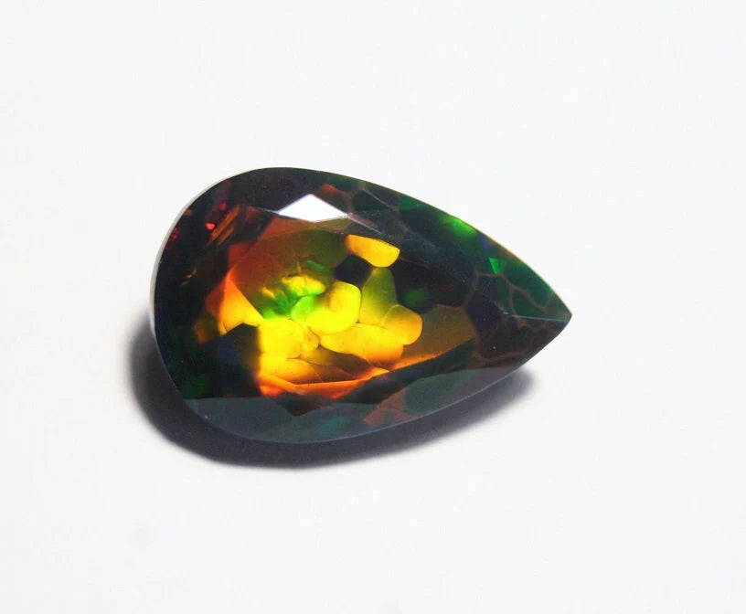 Faceted Black Welo Opal 9.1ct AAA Natural Opal Ethiopia Honeycomb Pear Video