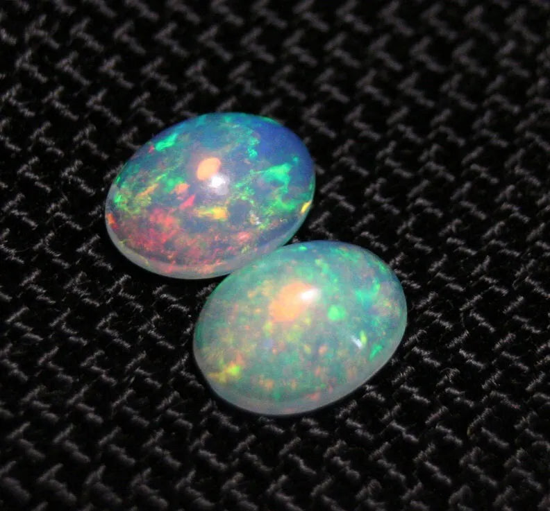 Welo Crystal Opal Cabochon Pair 1.57ct Rainbow Flash AAA Natural Opal 8x6mm