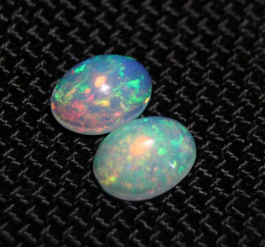 Welo Crystal Opal Cabochon Pair 1.57ct Rainbow Flash AAA Natural Opal 8x6mm