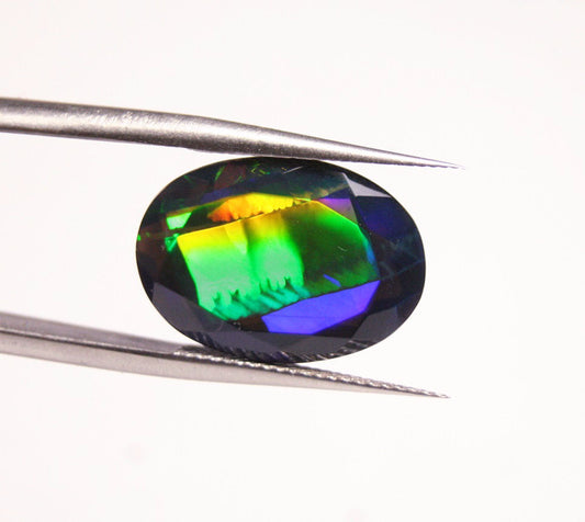 Faceted Black Welo Opal 5.6ct Rainbow Broadflash Natural Ethiopian Opal Video