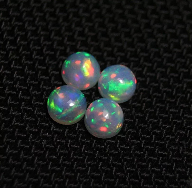 Welo Crystal Opal Round 5x5mm Cabochons 4pc Lot 1.78ct AAA Natural Ethiopian Opal