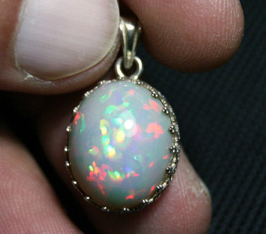 Solid Sterling Silver Pendant 10.8ct Welo Precious Opal Prism Flash Blaze Video