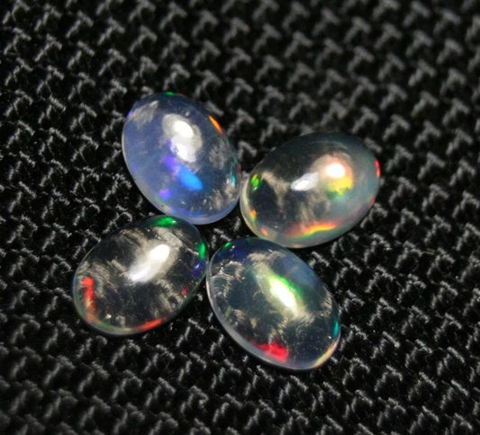 Welo Opal Cabochon Rainbow Flash 7x5mm 4pc Lot 2.13ct Natural Opal Ethiopia