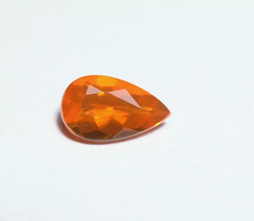 Faceted Orange Mexican Fire Opal 0.74ct Pear Cut Natural Rich Opalescent 9x5mm