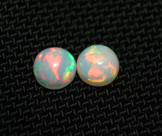 2ct Welo Precious Opal Cabochon Pair Rainbow Rounds AAA Jelly Opal 7x7mm