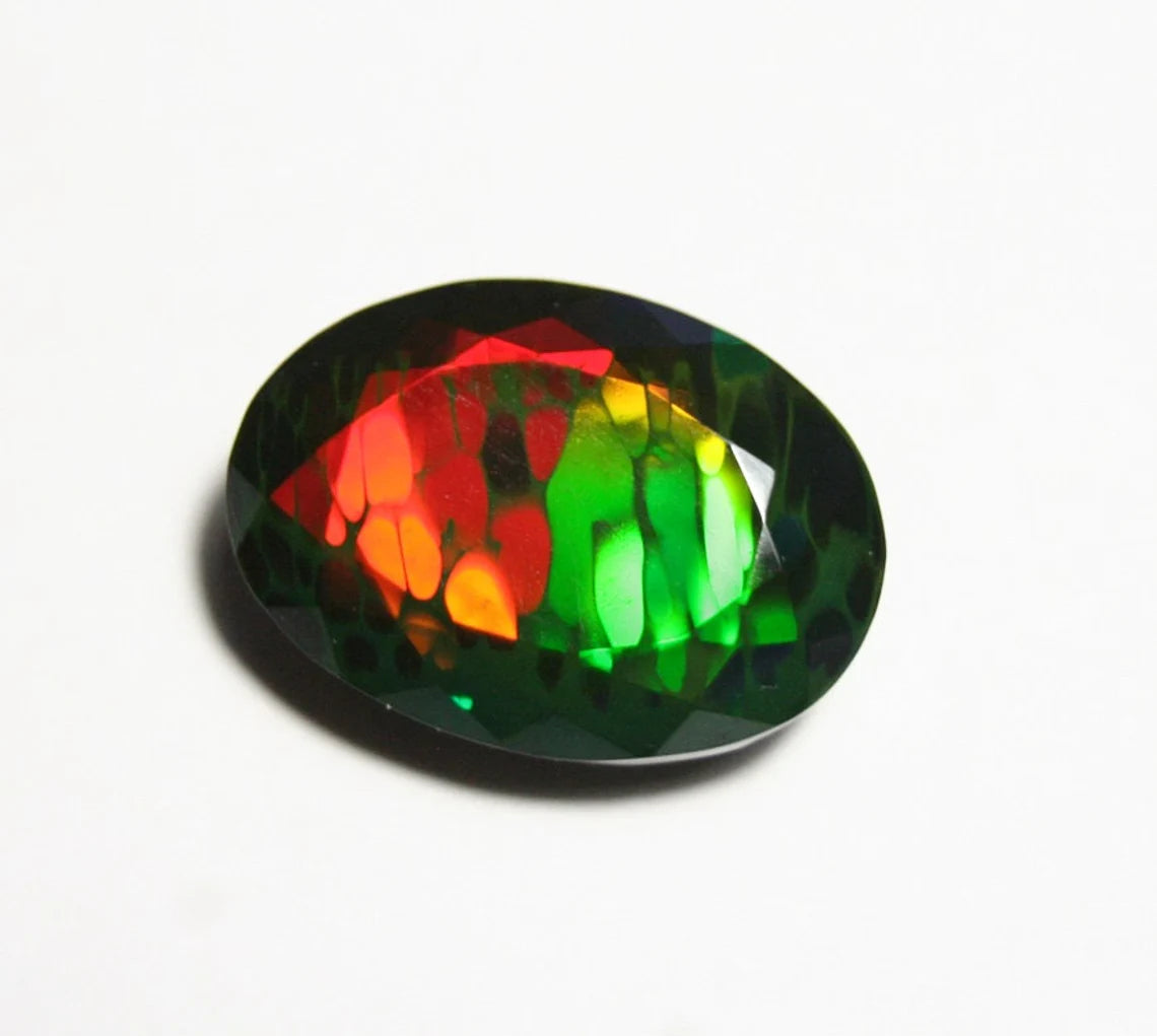 Faceted Black Welo Opal 8.27ct Rainbow Honeycomb Natural Ethiopian Opal 17x12mm