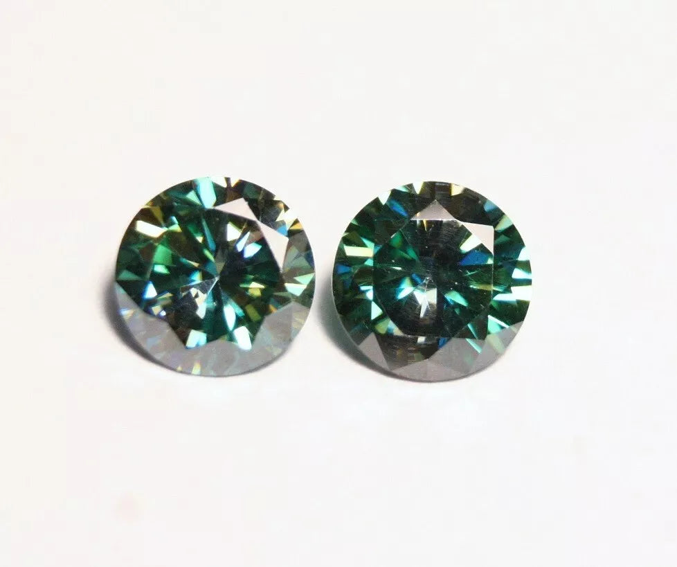 Sea Blue Moissanite 2.3ct Round Pair Beautiful Precision Cut Blue Green Gems 7x7mm