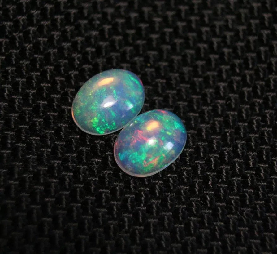 Welo Crystal Opal Cabochon Pair 1.23ct Neon Flash AAA Natural Opal 8x6mm