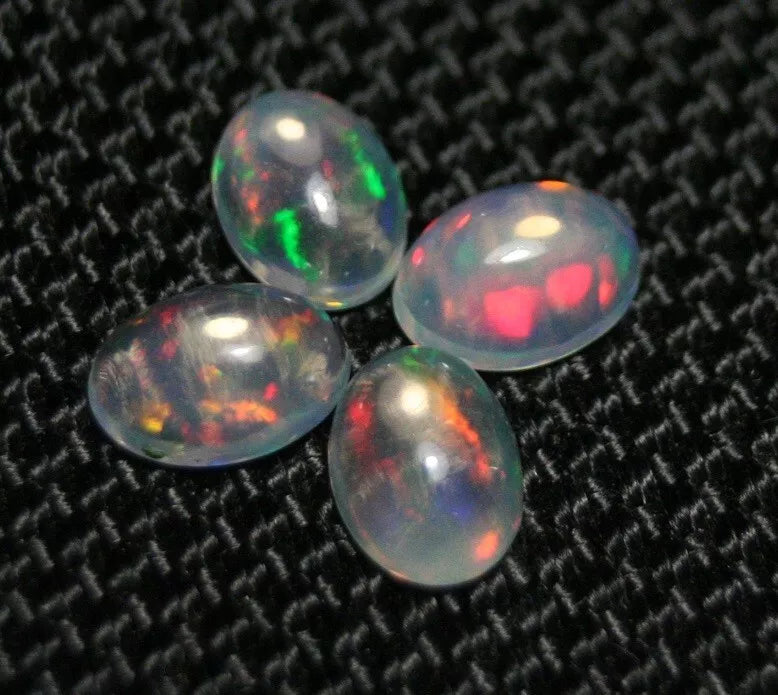 Welo Opal Cabochon Rainbow Flash 7x5mm 4pc Lot 2.1ct Natural Opal Ethiopia