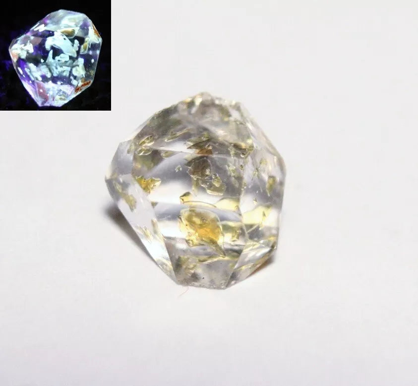 Rare Fluorescent Petroleum Enhydro Oil Diamond Quartz Crystal 1.77ct 8x7mm