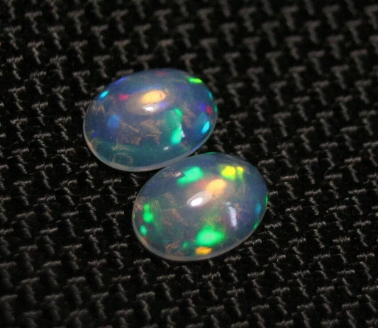 Welo Crystal Opal Cabochon Pair 1.32ct Rainbow Flash AAA Natural Opal 8x6mm