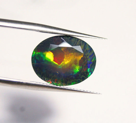 Faceted Black Welo Opal 6.9ct Floral Honeycomb Blaze AAA Ethiopian Opal 15x12mm