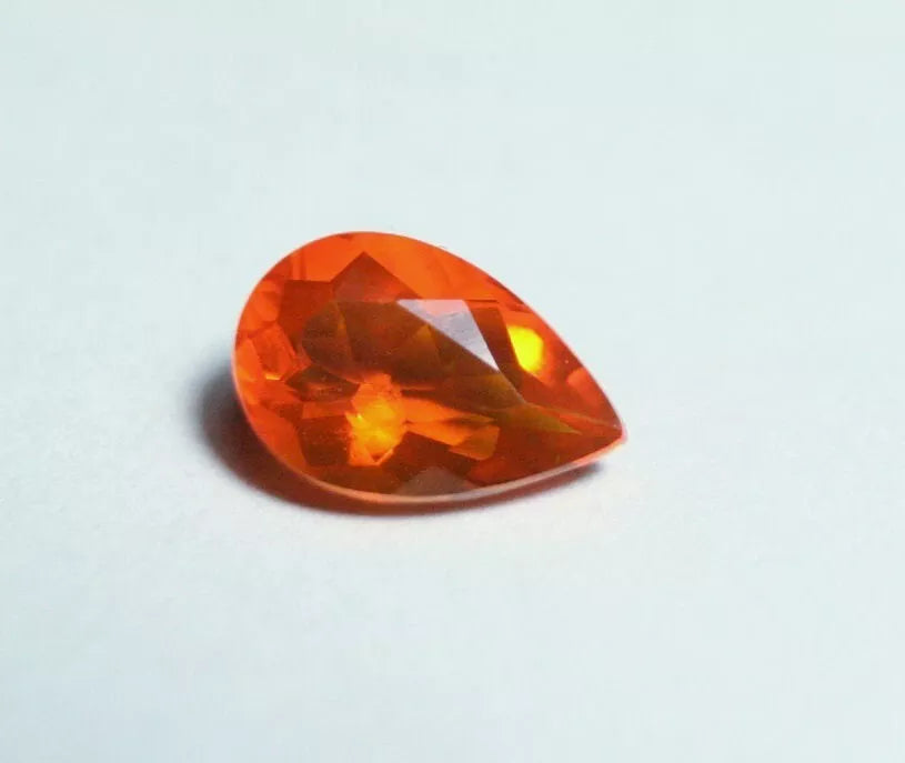 Faceted Orange Mexican Fire Opal 0.65ct Pear Cut Natural Opalescent 8x5mm