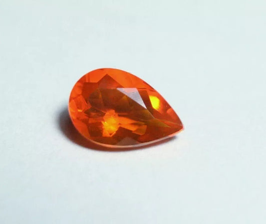 Faceted Orange Mexican Fire Opal 0.65ct Pear Cut Natural Opalescent 8x5mm