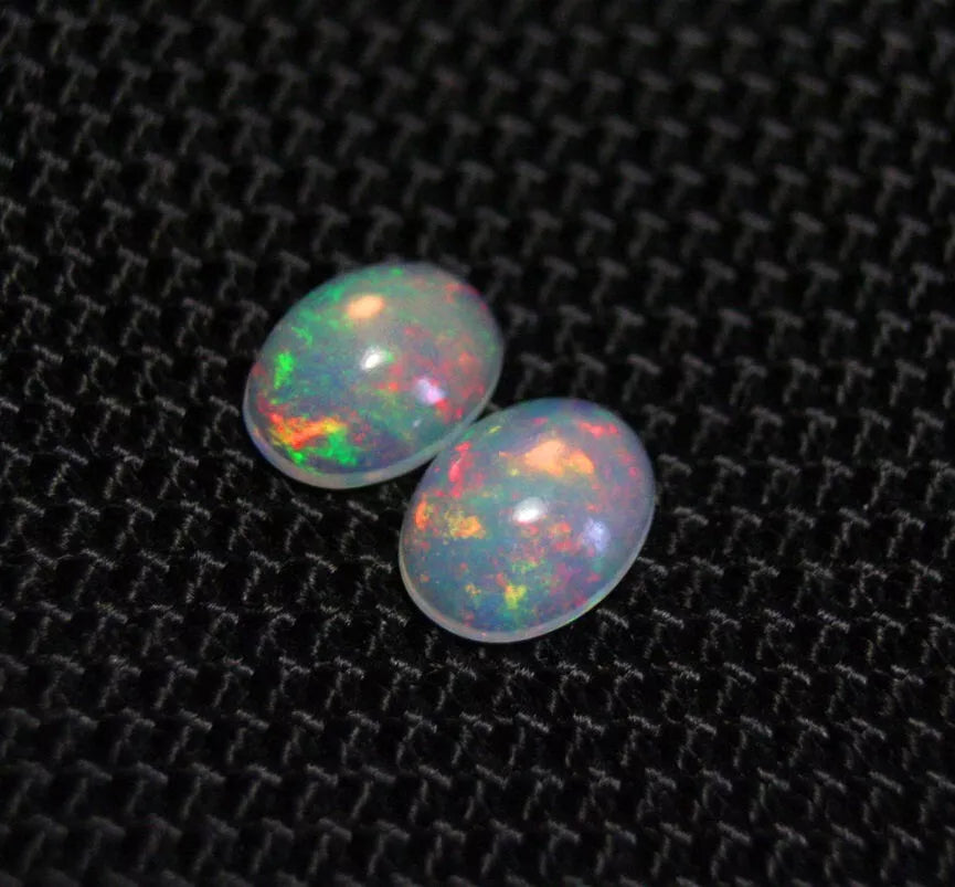 Welo Crystal Opal Cabochon Pair 1.43ct Rainbow Flash AAA Natural Opal 8x6mm