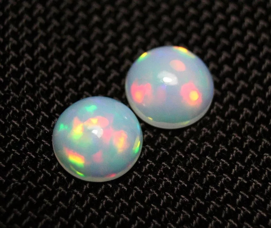 Welo Crystal Opal Cabochon Pair 3.45ct Neon Rounds AAA Natural Jelly Opal 9x9mm