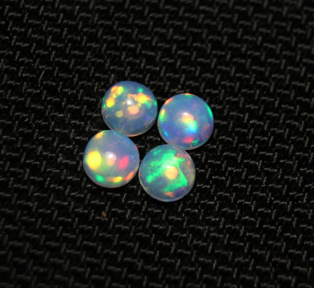 Welo Crystal Opal Round 5x5mm Rainbow Cabochons 4pc Lot 1.35ct AAA Jelly Opal