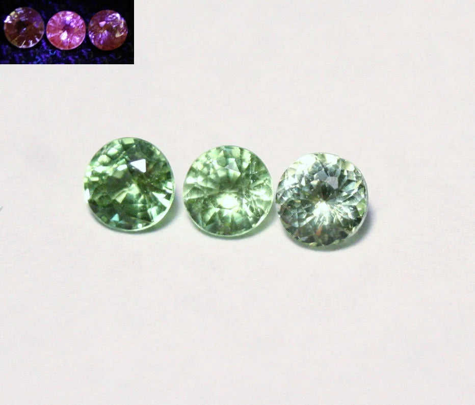 Merelani Mint Grossular Garnet 3pc lot 0.7ct Rare Faceted Fluorescent Exceptional Gem Lot 3.5mm