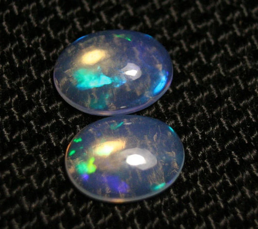 Welo Crystal Opal Cabochon Pair 1.24ct Neon Flash AAA Natural Opal 8x6mm