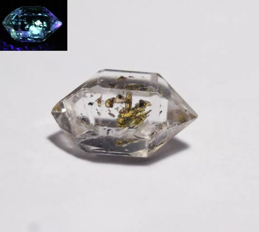 Rare Fluorescent Petroleum Enhydro Oil Diamond Quartz Crystal 2ct 10x6mm