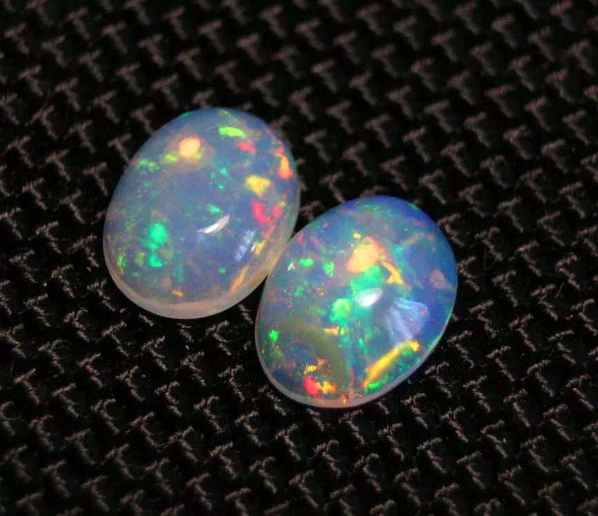 2.11ct Welo Crystal Opal Cabochon Pair Neon Flash Natural Opal Ethiopia 9x7mm