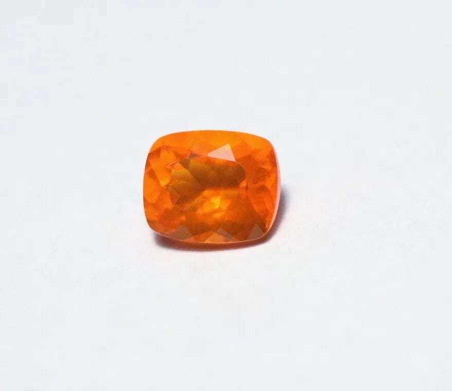 Faceted Orange Mexican Fire Opal 0.91ct Cushion Cut Natural Rich Opalescent 7x6mm