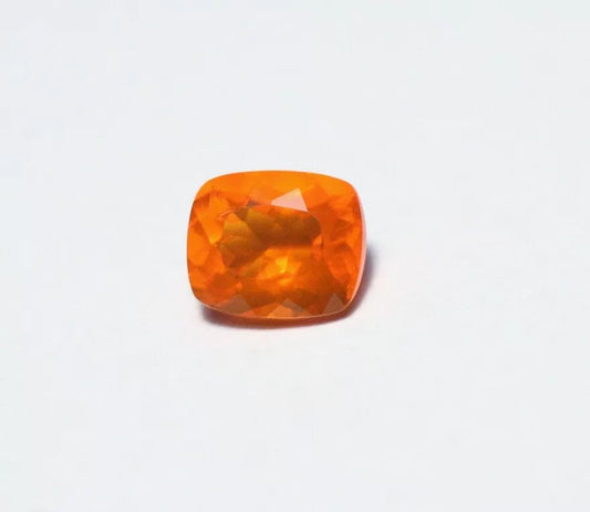 Faceted Orange Mexican Fire Opal 0.91ct Cushion Cut Natural Rich Opalescent 7x6mm