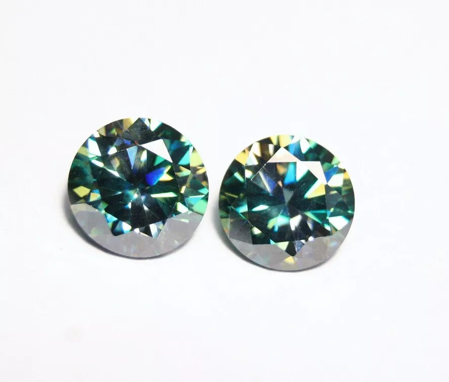 4.57ct Teal Moissanite Round Pair - Beautiful Precision Cut Gems - 9x9mm