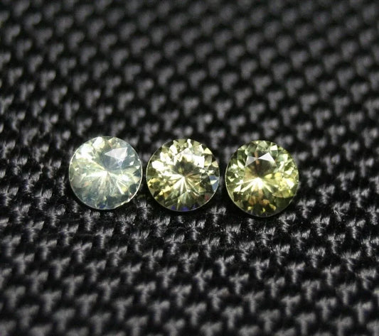 Rare Neon Yellowish Green Burmese Chrysoberyl 3pc Lot 0.9ct Scintillating 4x4mm