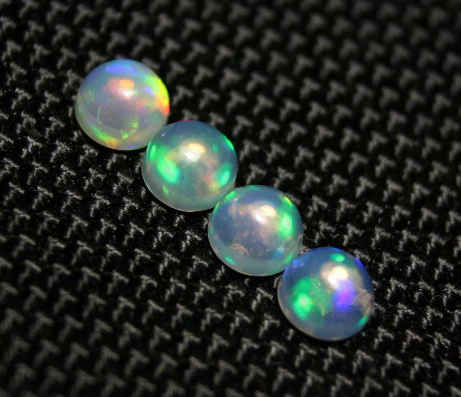 Welo Crystal Opal Round 5x5mm Cabochons 4pc Lot 1.68ct AAA Natural Jelly Opal