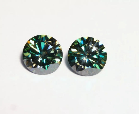 2.3ct Forest Green Moissanite Round Pair - Beautiful Precision Cut Gems - 7x7mm