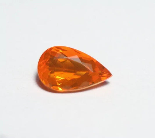 Faceted Orange Mexican Fire Opal 0.96ct Pear Cut Natural Rich Opalescent 9x6mm