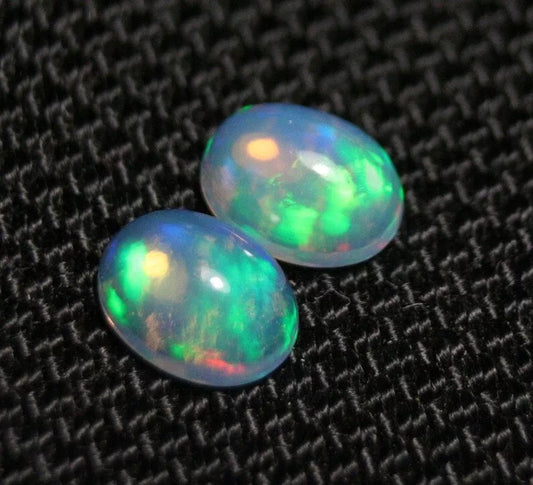 1.77ct Welo Crystal Opal Cabochon Pair Neon Flash Natural Ethiopian Opal 8x6mm