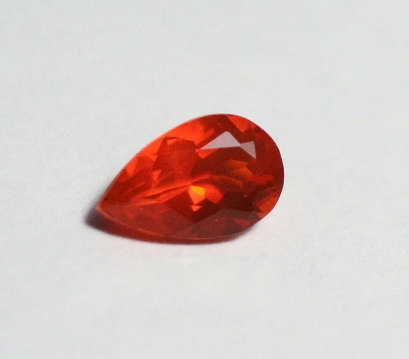 Faceted Orange Mexican Fire Opal 0.64ct Pear Cut Natural Opalescent 8x5mm