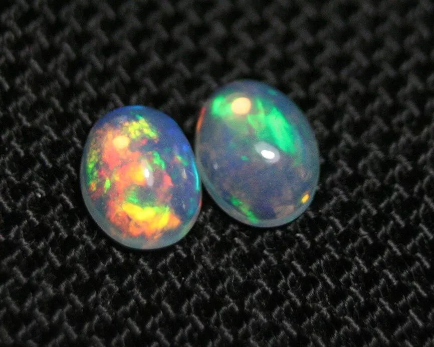 1.57ct Welo Crystal Opal Cabochon Pair Neon Flash Natural Ethiopian Opal 8x6mm