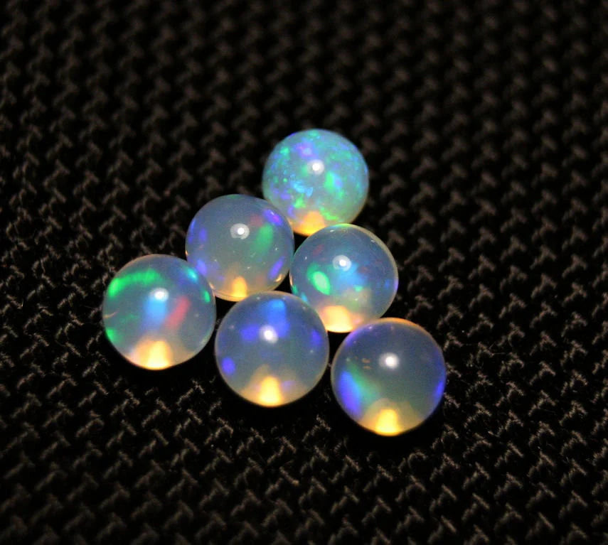 Welo Opal Crystal Ball 4.1ct 6pc Lot Neon Spheres Natural Opal 5x5mm