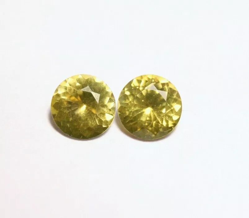 Burmese Chrysoberyl Pair 0.8ct Yellowish Green Beautiful Scintillating Cut Gems 4.5mm