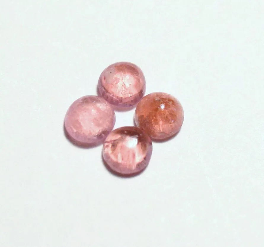 Pezzottaite Cabochon 4pc Lot 0.66ct Ultra Rare Raspberry Beryl Madagascar 3x3mm