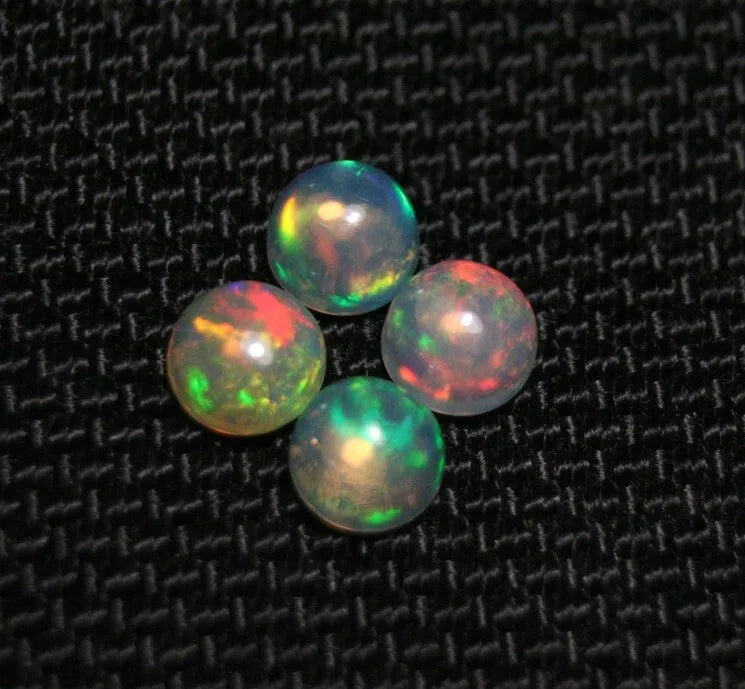 Welo Crystal Opal Round 5x5mm Cabochons 4pc Lot 1.76ct AAA Natural Opal Ethiopia