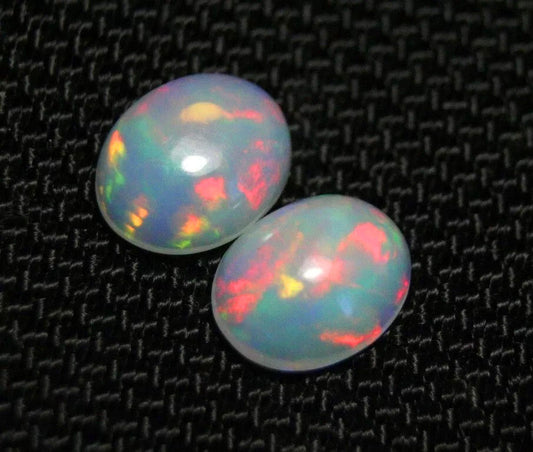 Welo Crystal Opal Cabochon Pair 3.1ct Rainbow Ovals AAA Natural Jelly Opal 10x8mm