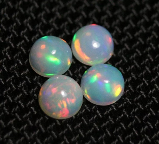 Welo Crystal Opal Round 5x5mm Cabochons 4pc Lot 1.5ct AAA Natural Opal Ethiopia