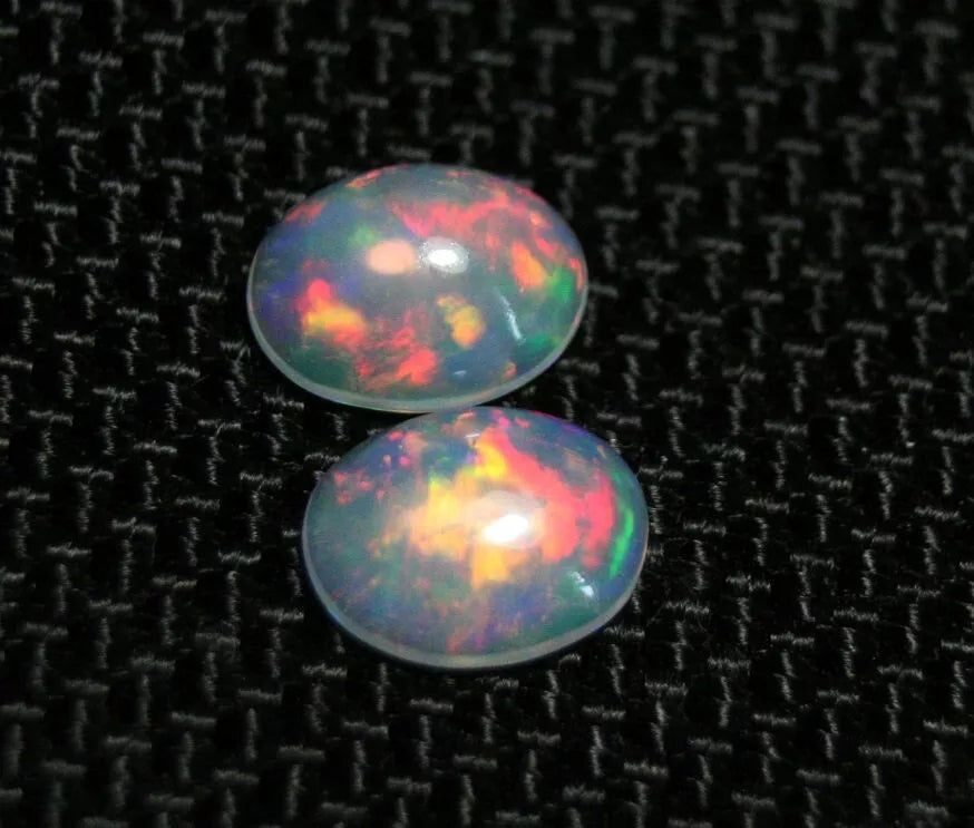 Welo Crystal Opal Cabochon Pair 1.37ct Rainbow Flash AAA Natural Opal 8x6mm