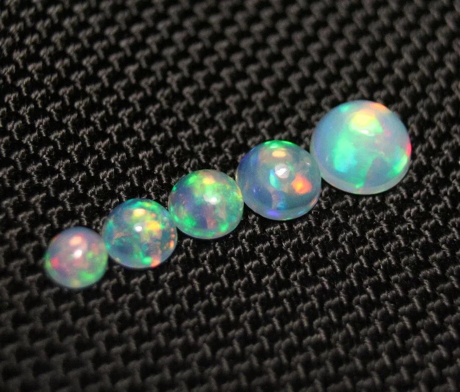 Welo Crystal Opal 4-7mm Round Cabochon Graduated 5pc Lot 2.32ct AAA Jelly Opal