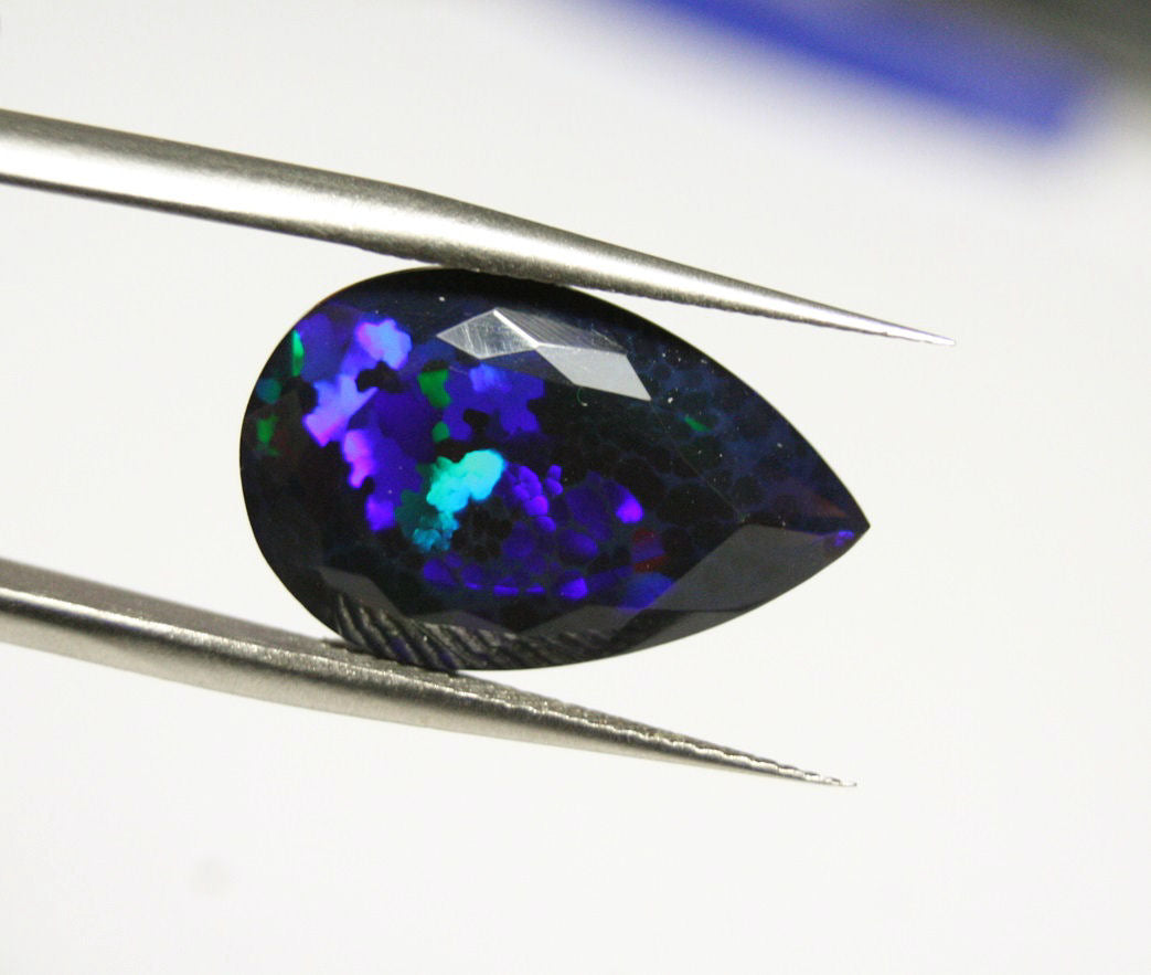 Faceted Black Welo Opal 5.9ct Mosaic Honeycomb AAA Ethiopian Opal 18x11mm