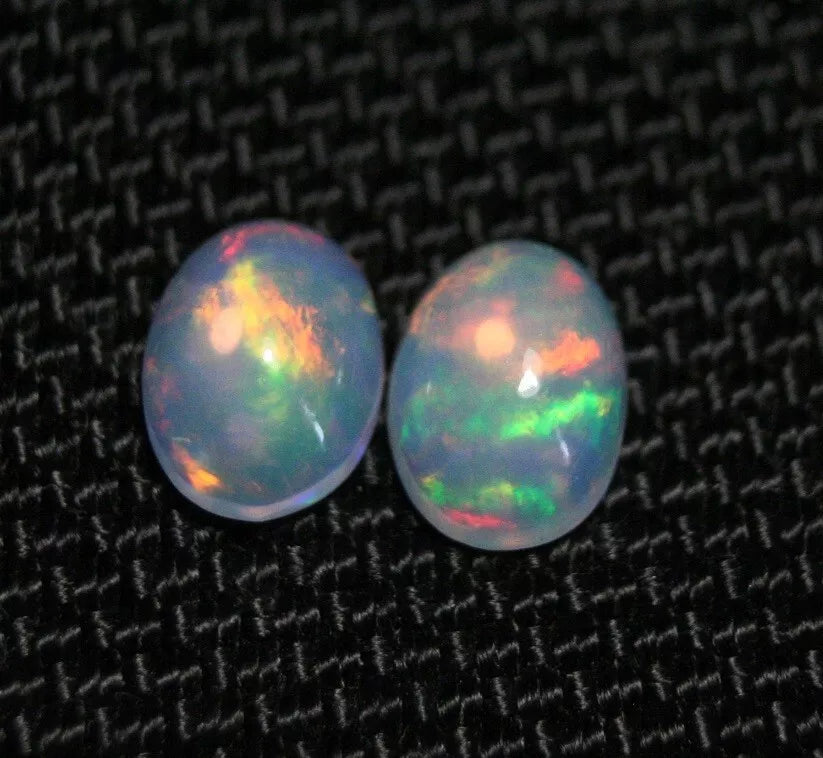 Welo Crystal Opal Cabochon Pair 1.89ct Rainbow Flash AAA Natural Opal 8x6mm