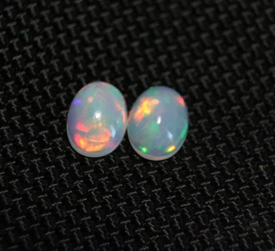 Welo Crystal Opal Cabochon Pair 1.74ct Rainbow Flash AAA Natural Opal 8x6mm