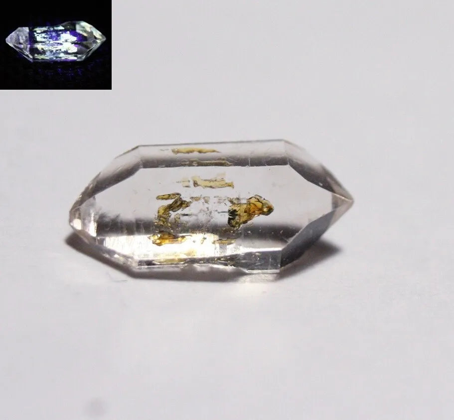 Rare Fluorescent Petroleum Enhydro Oil Diamond Quartz Crystal 1.79ct 12x5x4mm