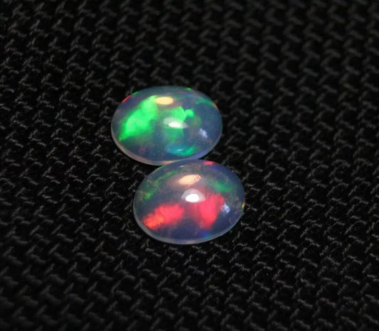 Welo Crystal Opal Cabochon Pair 1.5ct Rainbow Flash AAA Natural Opal 8x6mm